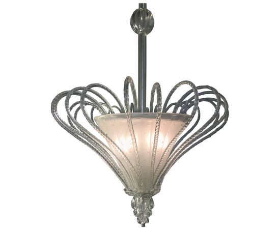 Midcentury Italian Glass Chandelier by Barovier & Toso, Murano, 1940