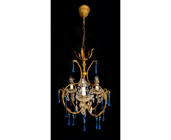 Venetian Chandelier Blue Drops, Murano, 1970s