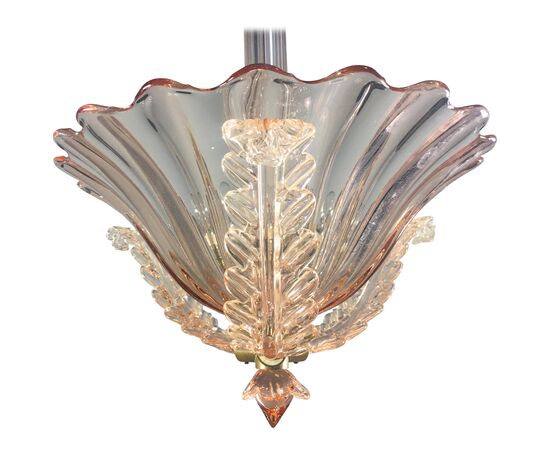 Amazing Pink Chandelier by Barovier & Toso, Murano, 1940s