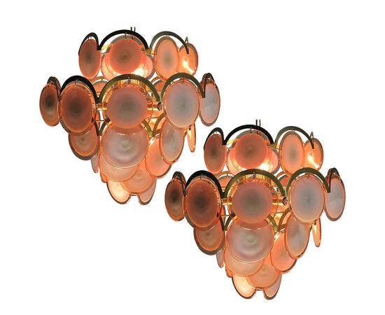 Italian Honey Color Disc Chandeliers, Murano, 1970s