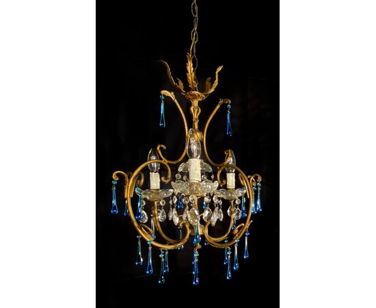 Venetian Chandelier Blue Drops, Murano, 1970s