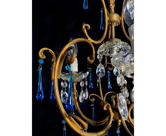 Venetian Chandelier Blue Drops, Murano, 1970s