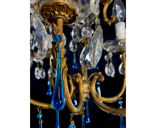 Venetian Chandelier Blue Drops, Murano, 1970s