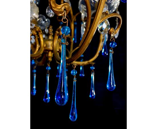 Venetian Chandelier Blue Drops, Murano, 1970s