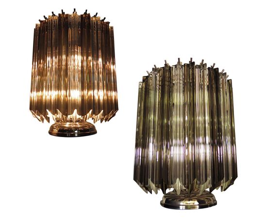 Pair of Table Lamps, 24 Transparent and Smoked Quadriedri, Murano, 1990s