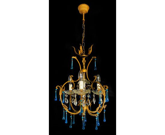 Venetian Chandelier Blue Drops, Murano, 1970s