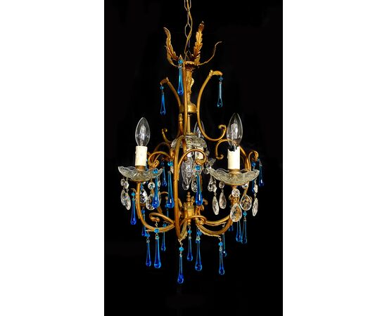 Venetian Chandelier Blue Drops, Murano, 1970s