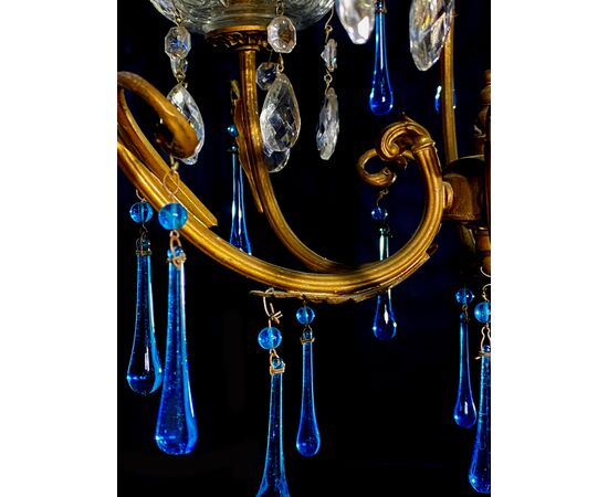 Venetian Chandelier Blue Drops, Murano, 1970s