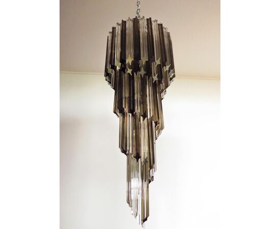 Pair of Murano Chandeliers 86 Trasparent and Smoked Quadriedri Prism, Murano