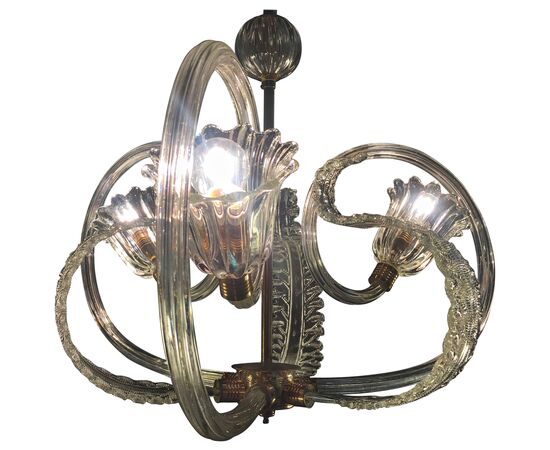 Charming Italian Chandelier by Barovier & Toso, Murano, 1940