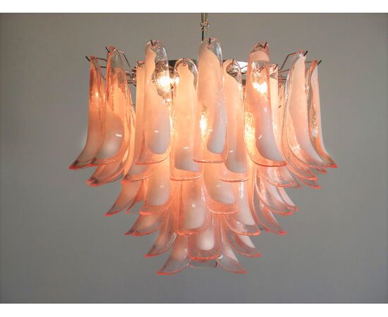 Pair 'Flamingo' Italian Petal Chandeliers, Murano