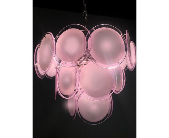 Pair of Disc Murano Glass Chandeliers by Vistosi Style