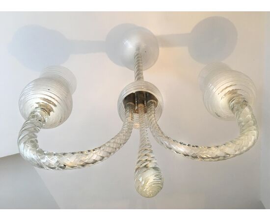 Art Deco Reticello Chandelier by Ercole Barovier, Murano, 1940s