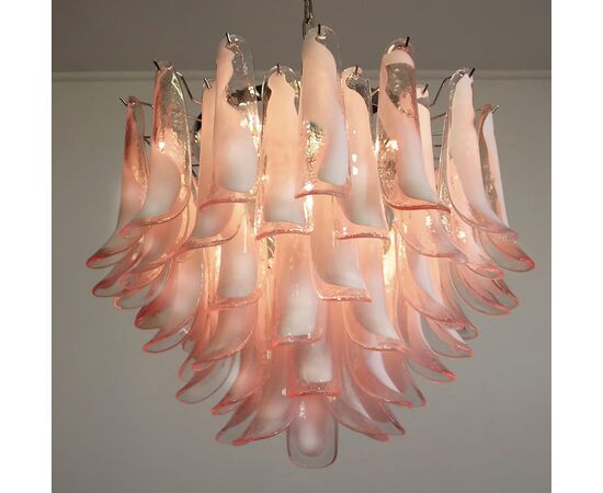 Pair 'Flamingo' Italian Petal Chandeliers, Murano