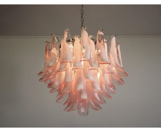 Pair 'Flamingo' Italian Petal Chandeliers, Murano