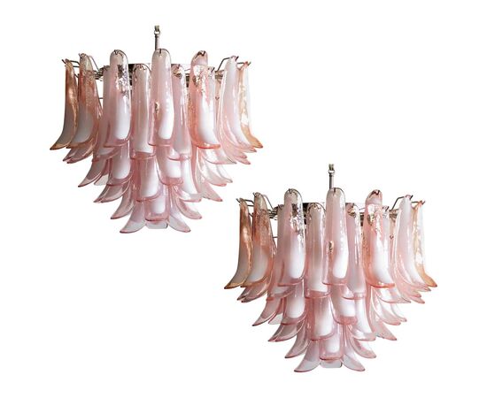 Pair 'Flamingo' Italian Petal Chandeliers, Murano