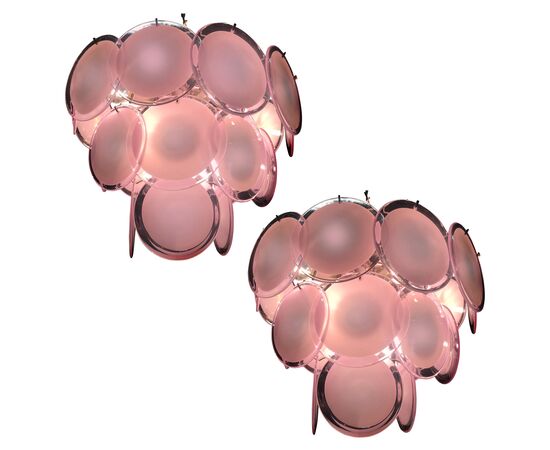 Pair of Disc Murano Glass Chandeliers Style of Vistosi, circa 1970s