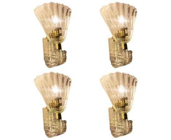 Set of Four Sconces by Barovier & Toso. Murano, 1940s