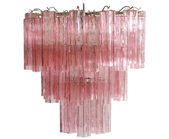 Pair Tronchi Chandeliers Style Toni Zuccheri, 48 Pink Glasses, Murano, 1990