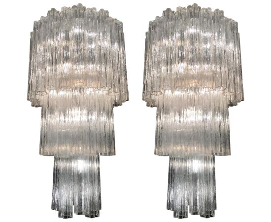 Pair Venetian Tronchi Chandeliers Style Toni Zuccheri, 48 Glasses, Murano, 1990