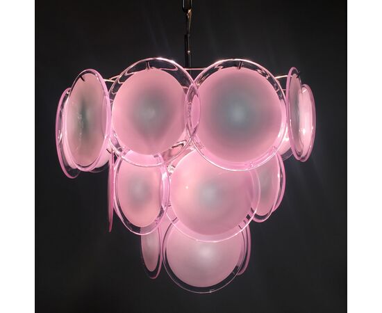 Pair of Disc Murano Glass Chandeliers by Vistosi Style