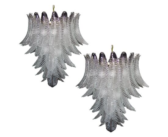 Pair of Italian Leaves Chandeliers, Barovier and Toso Style, Murano