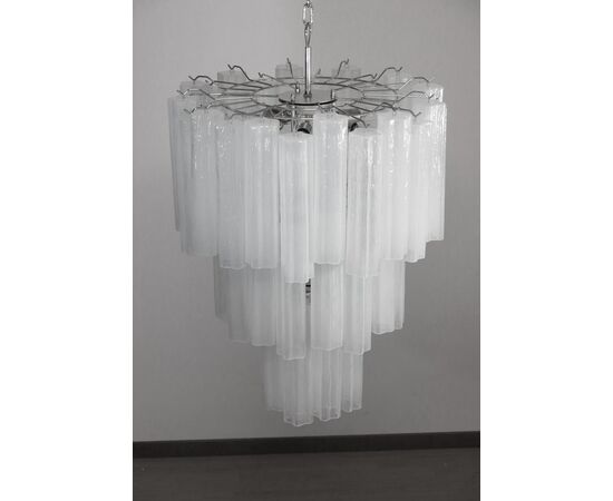 Pair Tronchi Chandeliers Style Toni Zuccheri, 48 White Glasses, Murano, 1990