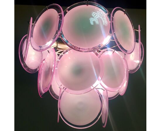 Pair of Disc Murano Glass Chandeliers by Vistosi Style