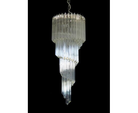 Pair of Murano Chandeliers 86 Crystal Transparent Prism, Murano