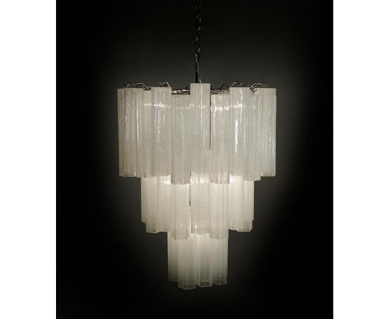 Pair Tronchi Chandeliers Style Toni Zuccheri, 48 White Glasses, Murano, 1990