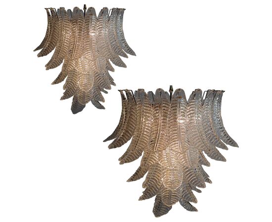 Pair of Italian Leaves Chandeliers, Barovier and Toso Style, Murano