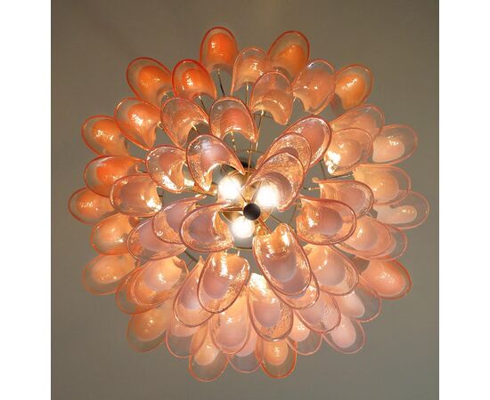 'Flamingo' Italian Petal Chandeliers, Murano