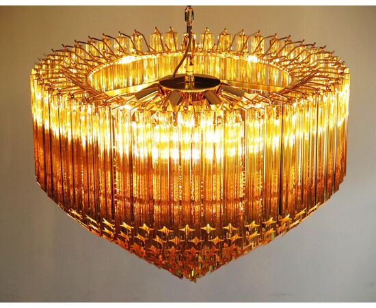 Quadriedri Murano Glass Chandelier, 265 Amber Prism, Gold Frame