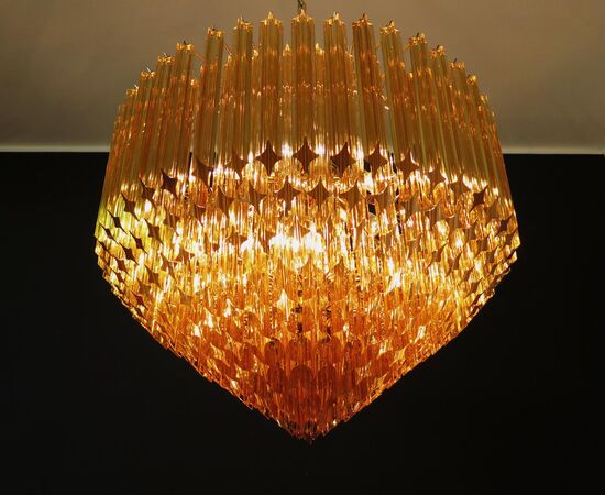 Quadriedri Murano Glass Chandelier, 265 Amber Prism, Gold Frame
