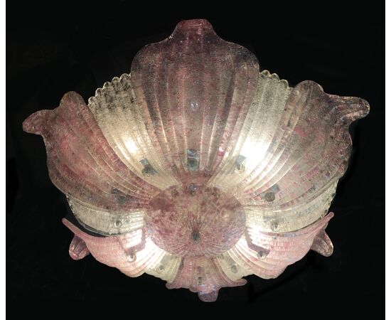 Pair of Midcentury Italian Ceiling Lamps Pink Glass, Murano, 1990s