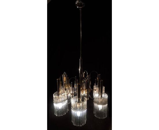 Luxurious Crystal and Brass Chandelier by Gaetano Sciolari, 1970s