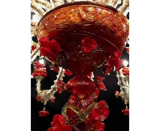 Sumptuous Italian Chandelier Red and Gold, Murano, 1980s