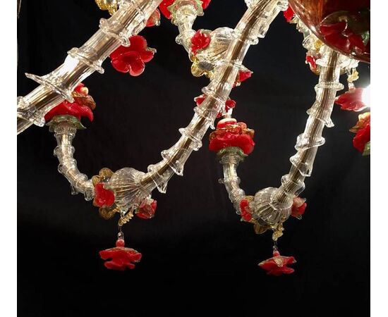 Sumptuous Italian Chandelier Red and Gold, Murano, 1980s