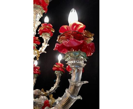 Sumptuous Italian Chandelier Red and Gold, Murano, 1980s