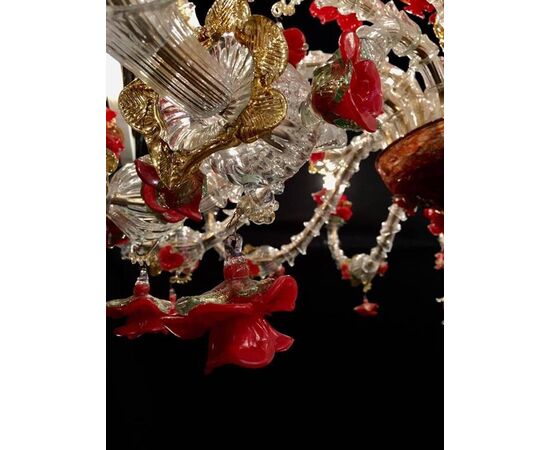 Sumptuous Italian Chandelier Red and Gold, Murano, 1980s