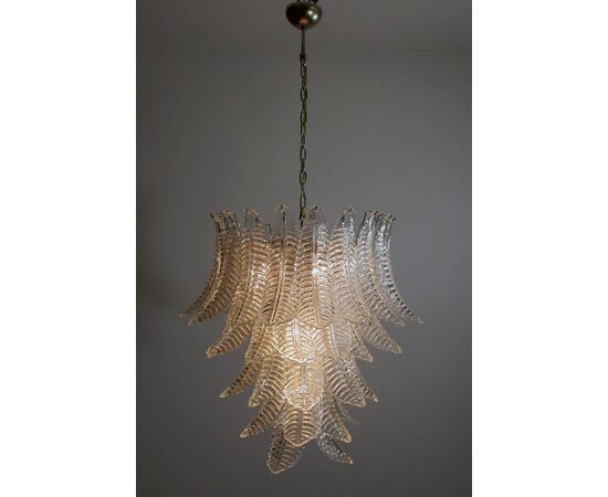 Pair of Italian Leaves Chandeliers, Barovier and Toso Style, Murano