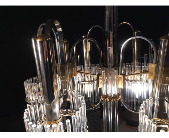 Luxurious Crystal and Brass Chandelier by Gaetano Sciolari, 1970s