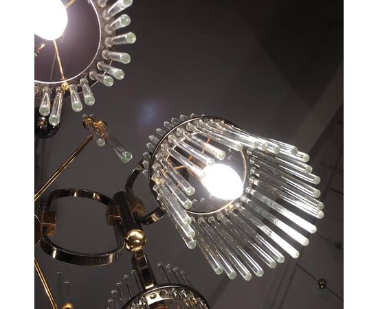 Luxurious Crystal and Brass Chandelier by Gaetano Sciolari, 1970s