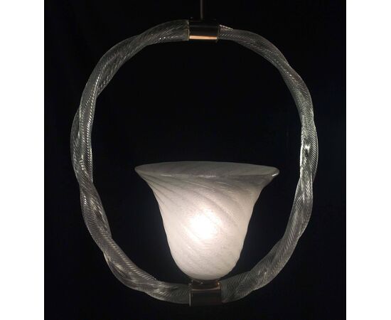 Charming Pulegoso Glass Pendant by Venini, Murano, 1940s