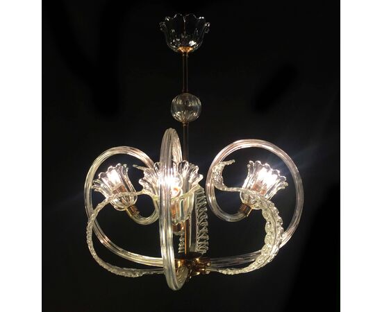 Charming Italian Chandelier by Barovier & Toso, Murano, 1940