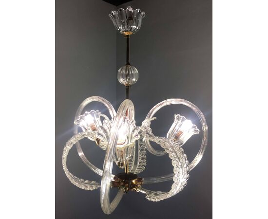 Charming Italian Chandelier by Barovier & Toso, Murano, 1940