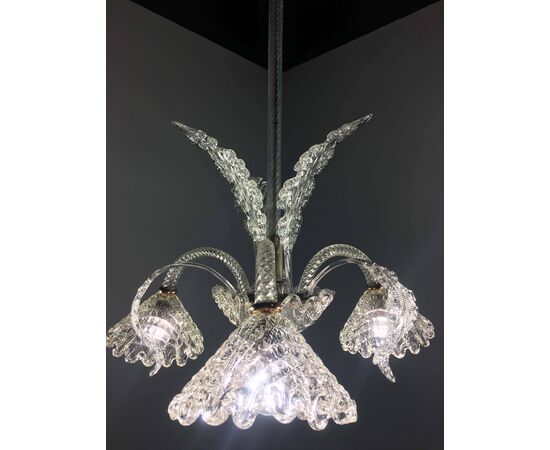 Pretty Italian Chandelier by Ercole Barovier, Murano, 1940