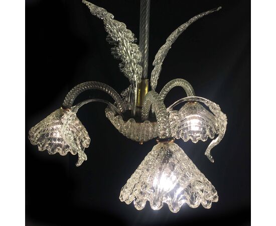 Pretty Italian Chandelier by Ercole Barovier, Murano, 1940