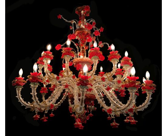 Sumptuous Italian Chandelier Red and Gold, Murano, 1980s