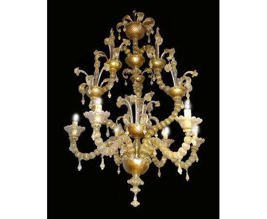 Italian Chandelier Ca' Rezzonico by Barovier & Toso, Murano, 1940s